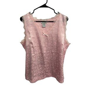 Kathleen Kirkwood Pink Lace Trim Circle Pattern Sleeveless Satin Tank Top Size L